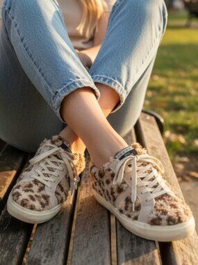 VINTAGE HAVANA Leopard Print Sneakers 8 Sherpa Slides Leather Snuggle Furry